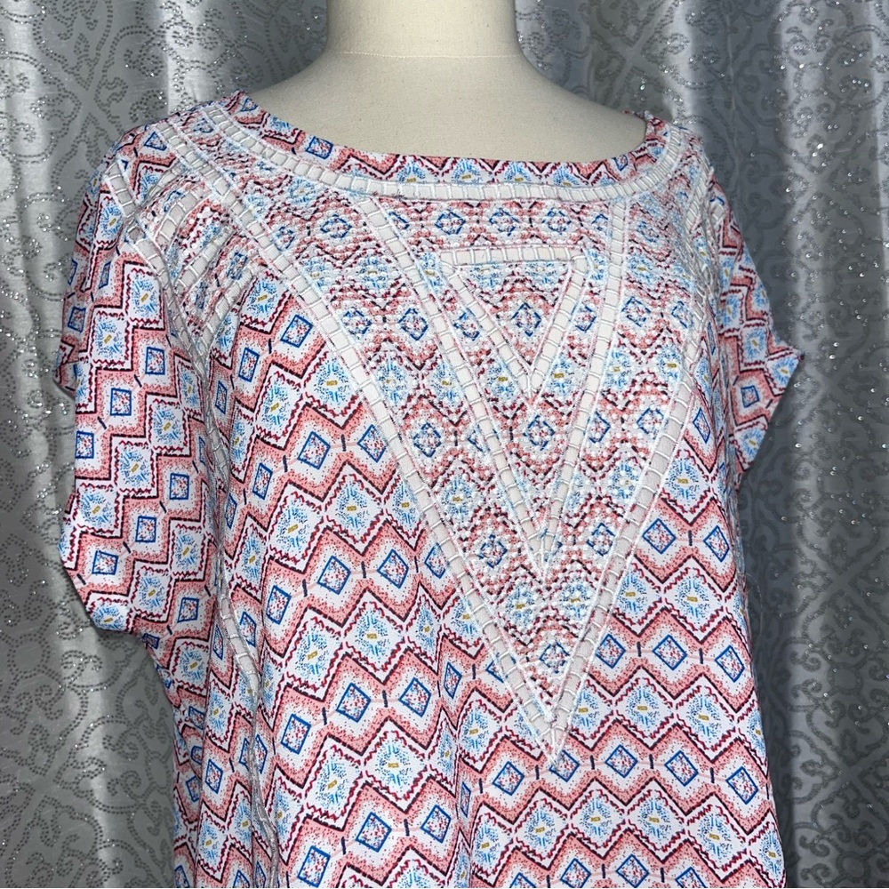 Skies are blue patterned blouse!